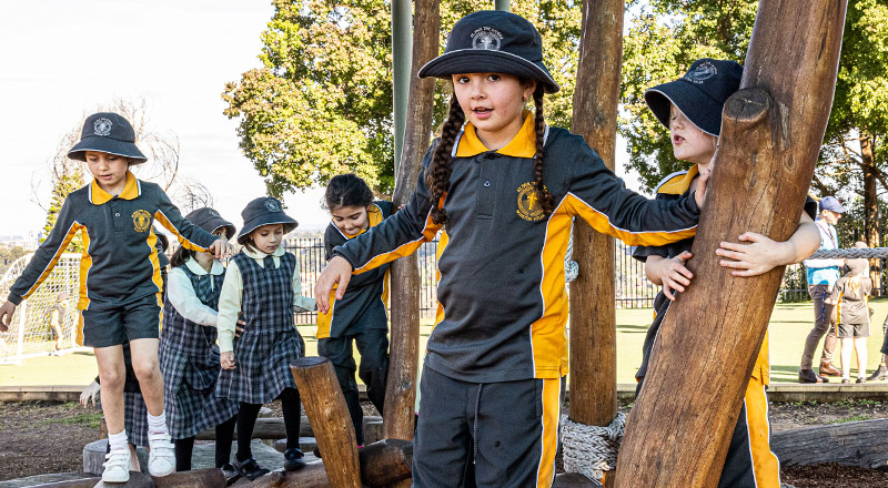 St Paul the Apostle Catholic Primary Winston Hills students playing outside